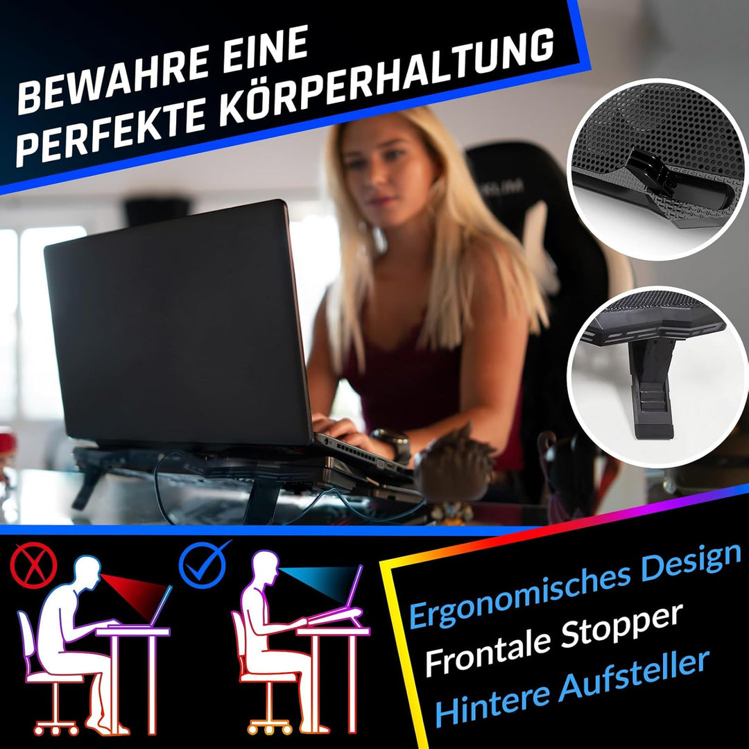 KLIM Wind Laptop Kühler - Leistungsstark Wie Kein Anderer – Schneller Kühlvorgang - 4 Lüfter PC Note