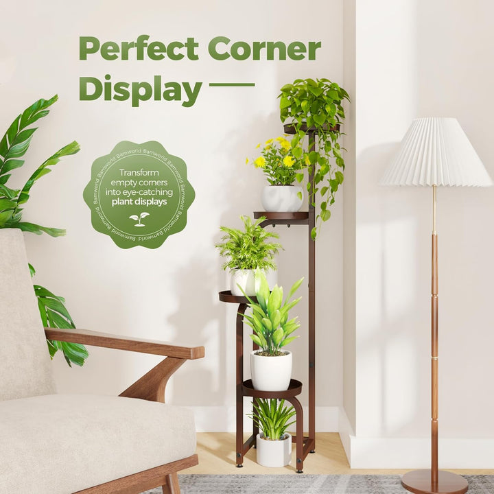 Bamworld Blumenständer Metall Braun Pflanzenständer Blumentreppe Indoor 4 Etagen robustes Pflanzenre