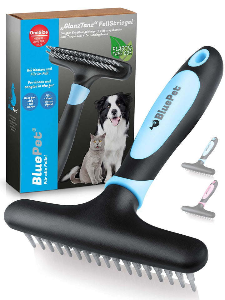 BluePet GlanzTanz Fellentwirrer Entfilzer für Langhaar Hunde und Katzen - Hochwertiger Hundestriegel