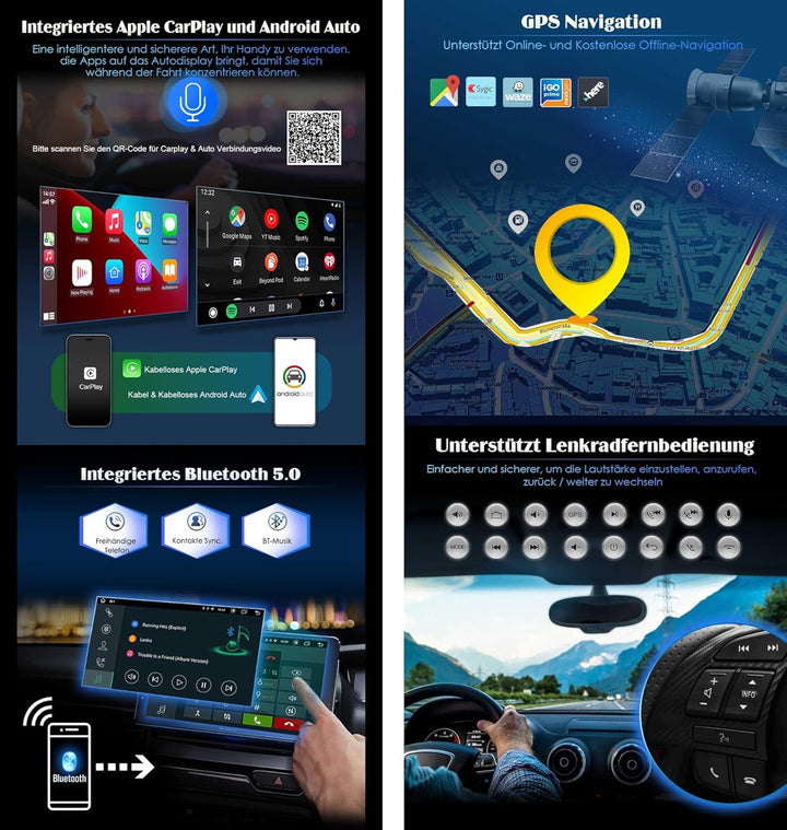 Erisin 7 Zoll Android 11.0 Autoradio mit GPS Navi für Porsche Cayenne Unterstützt Wireless CarPlay C