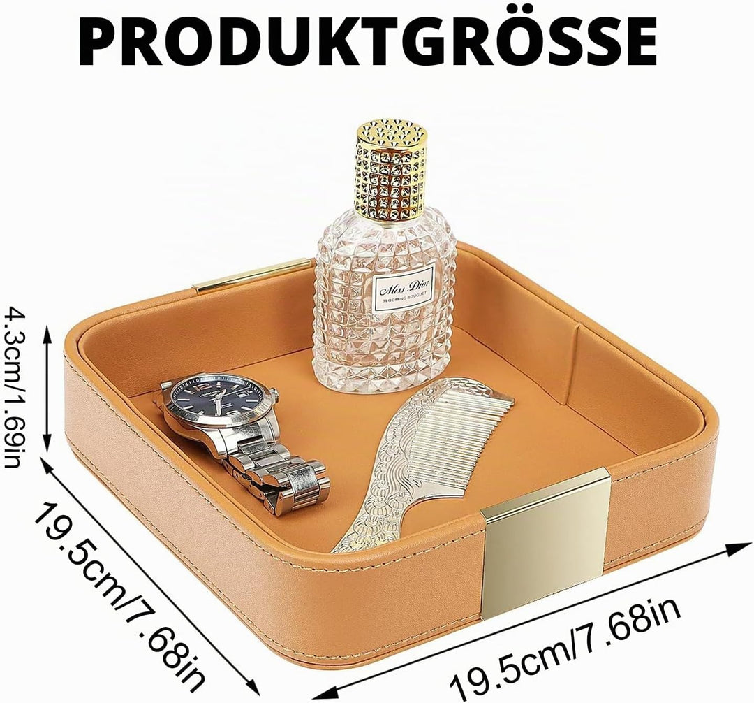 SANZIE Schreibtisch-Organizer aus Leder, Ablage für Schlüssel, Handy, Geldbörse, Münzgeld (orange),