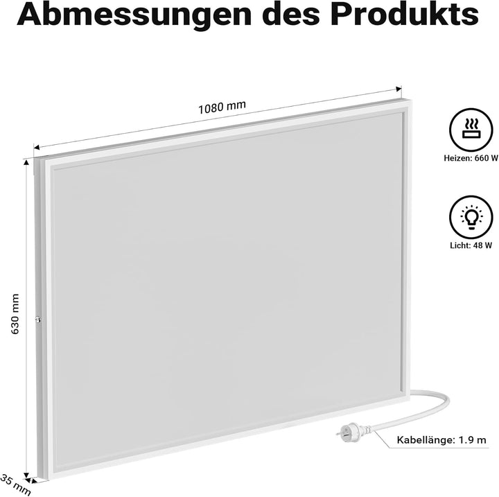 Wiltec Infrarot Deckenheizung 370 W, Infrarotheizung Deckenmontage mit LED-Beleuchtung 65,5 x 63 x 3