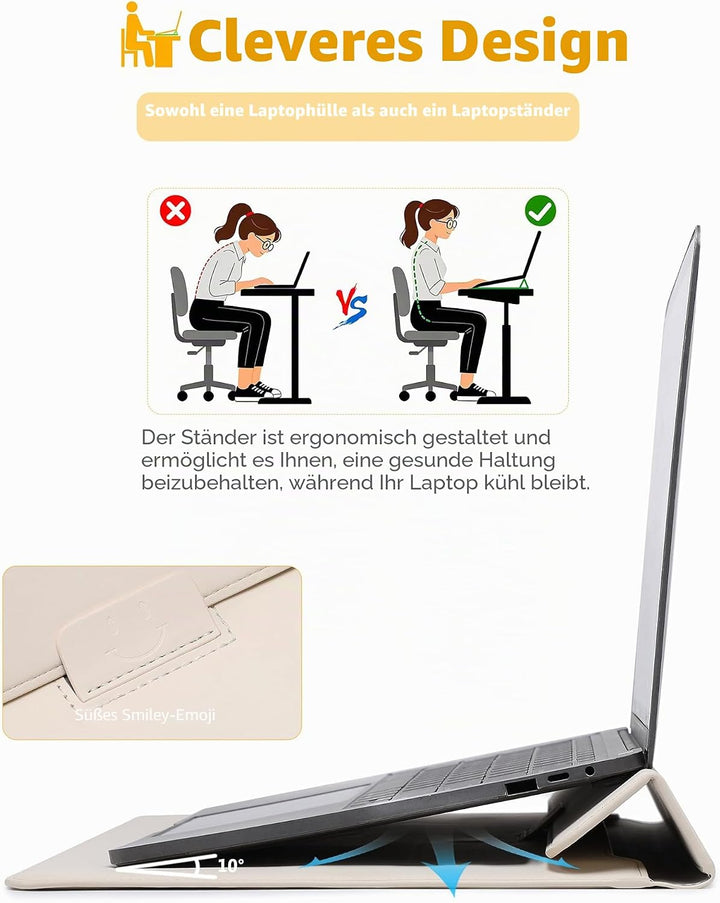 HYZUO 13 Zoll Laptop Hülle mit Standfunktion für 2025-2018 MacBook Air 13 M4 M3 M2 M1, 2025-2016 Mac