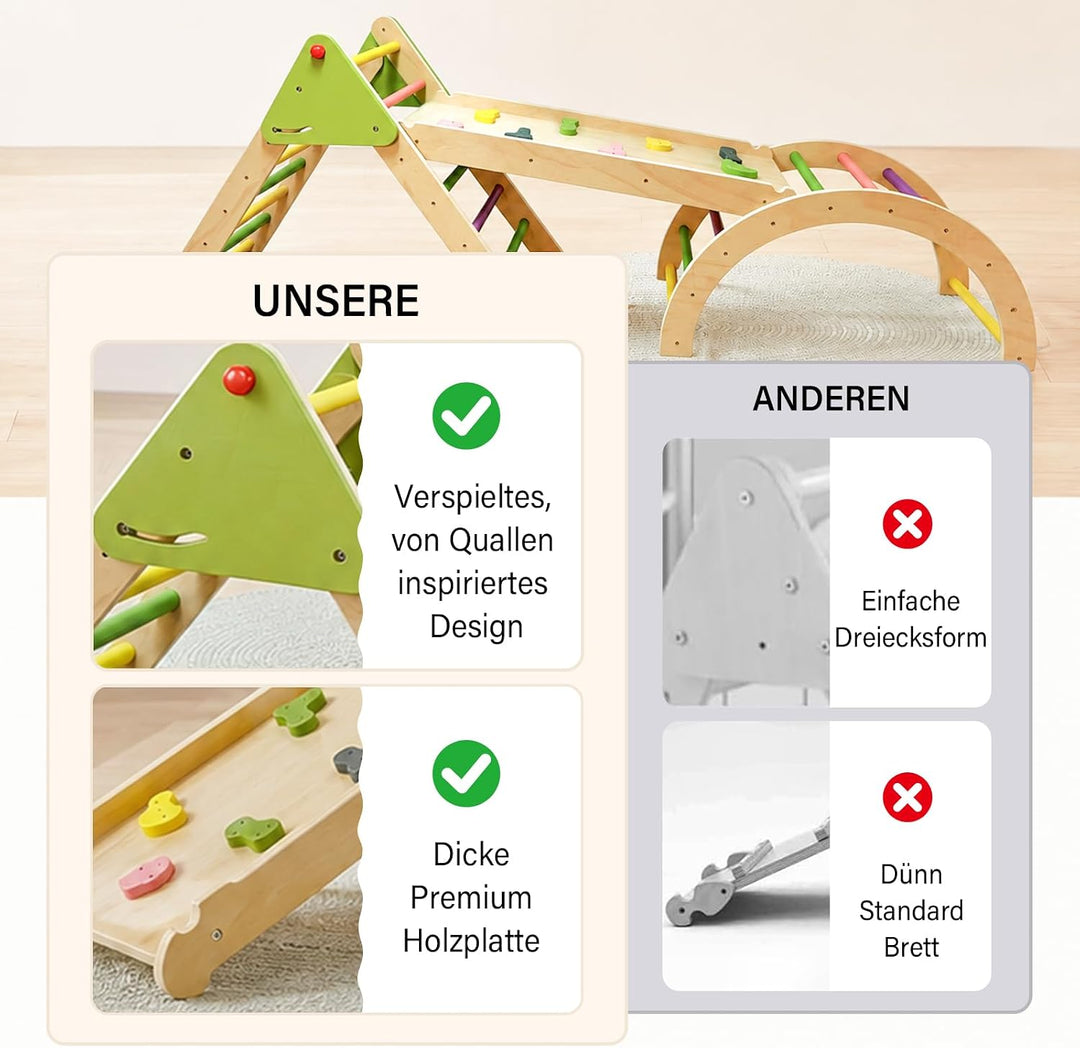 Klettergerüst Indoor Spielset 7-in-1 Klettergerüst mit Rutsche,Bogen für Kleinkinder und Kinder
