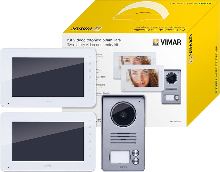 VIMAR K40911 Videosprechenalagen-Set enthält Freisprech-Videohaustelefon LCD 7in, 2-Taste Klingeltab