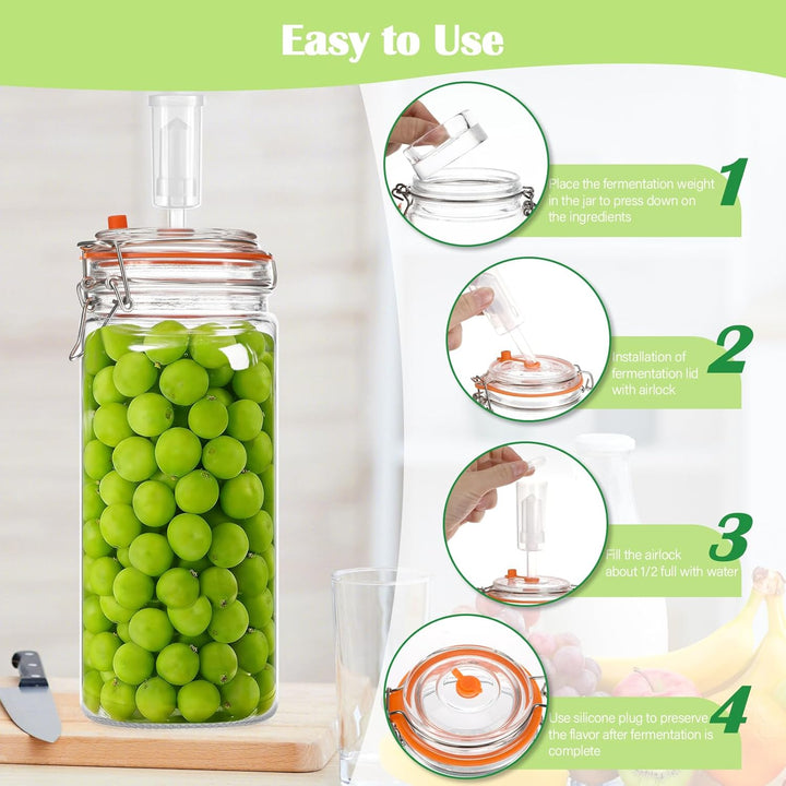 2 Stück Fermentierglas,1300ml Fermentationsglas mit Deckel, Einmachglas mit Gärventi & Gewicht, Ferm