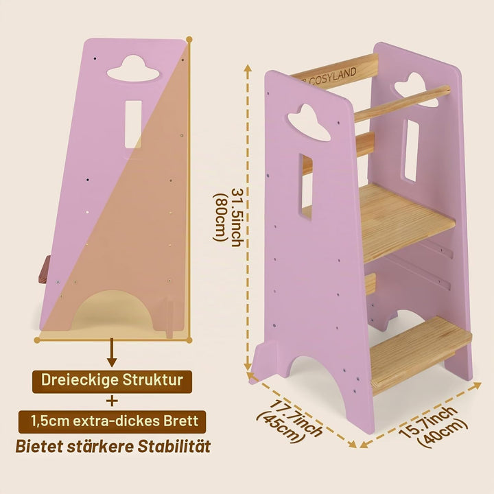 COSYLAND Montessori Lernturm ab 1 Jahr, höhenverstellbarer Learning Tower mit Kippschutz für Kinder,