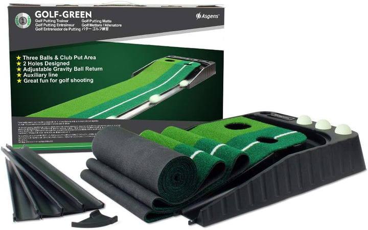 Minigolf für zuhause, Putting Matte mit Auto-Rückkehr & Kunstrasen – Minigolf Set mit 3 Golfbällen,