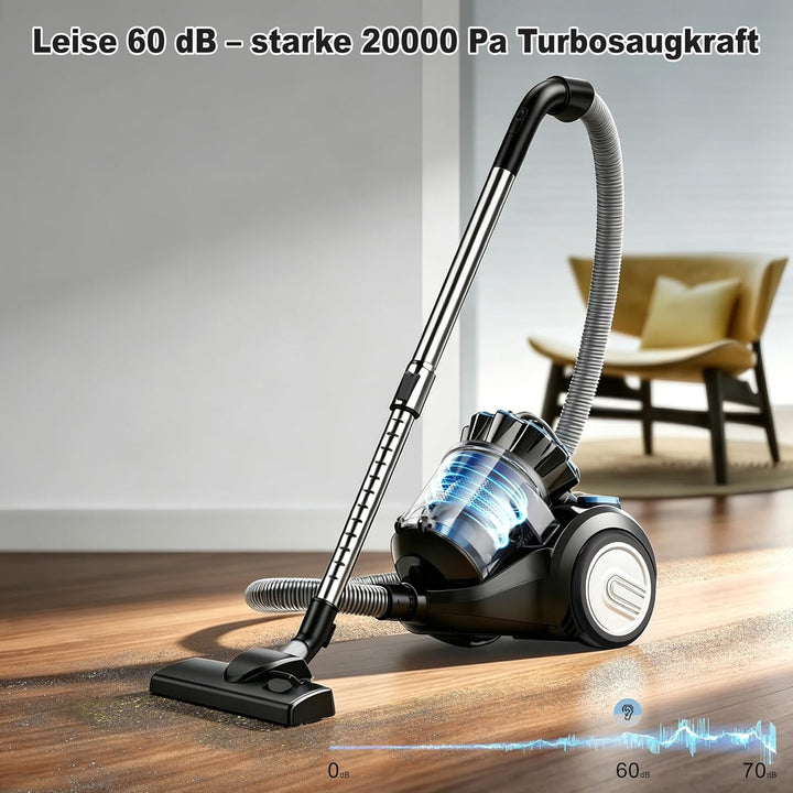 Staubsauger Beutellos 800 W, 60 dB Leise, Zyklon-Technologie, 2,2 L Staubbehälter, 6 m Kabel – für H