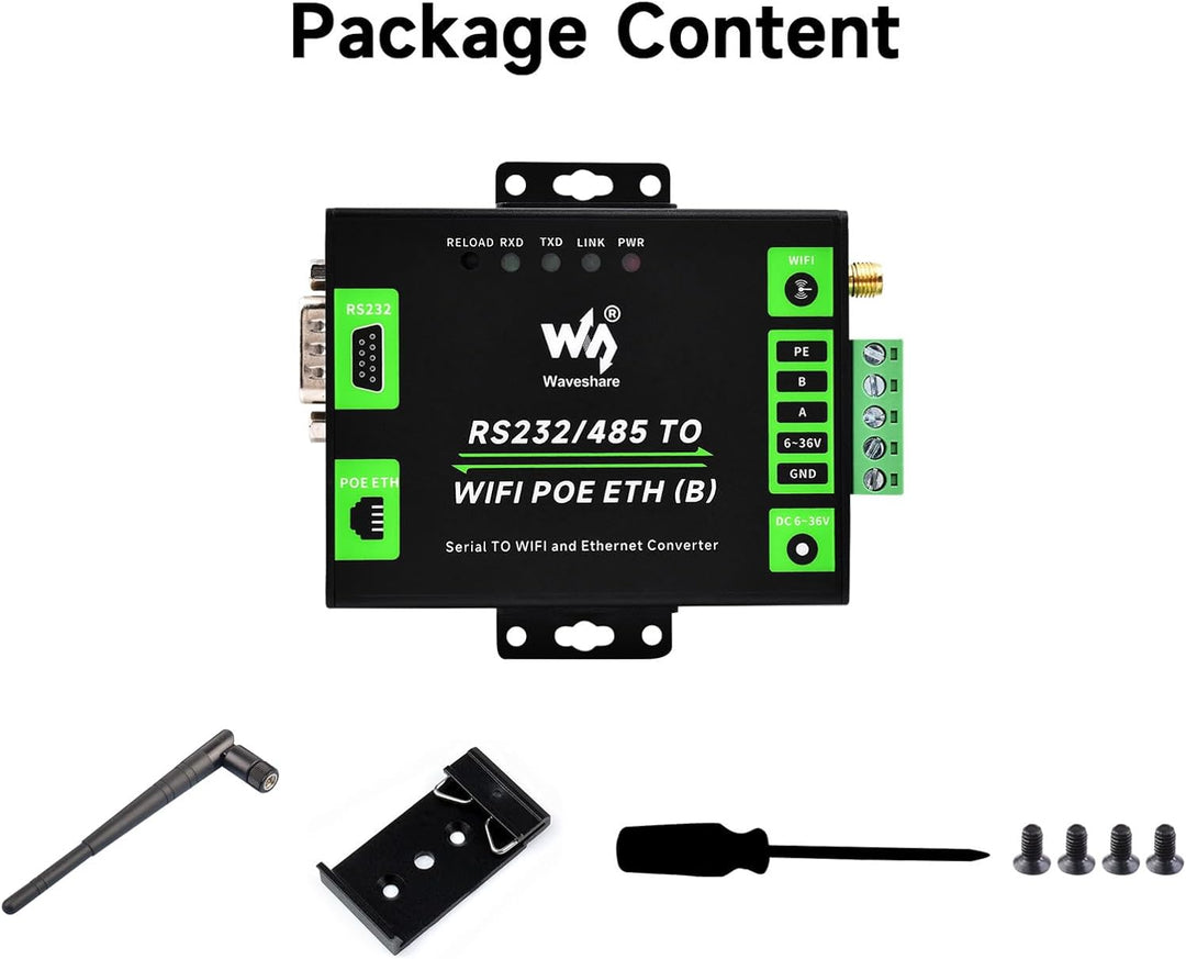 Waveshare Industrial Grade Serial Server RS232/485 to WiFi and Ethernet, Modbus Gateway, MQTT Gatewa