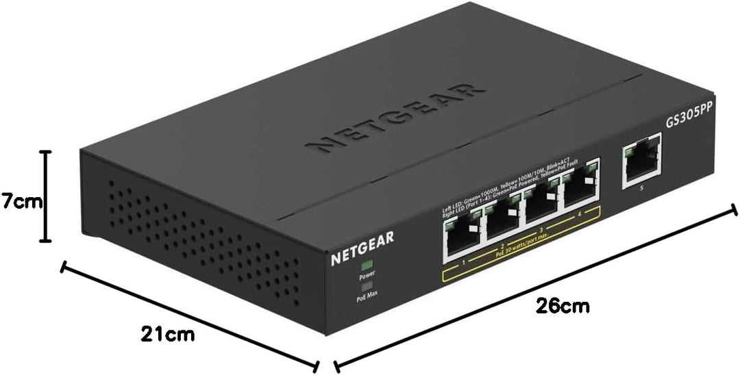 NETGEAR GS305PP PoE Switch 4 Port Gigabit Ethernet LAN Switch PoE+ 83W (5 Ports Plug-and-Play Netzwe