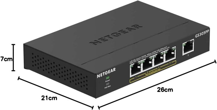 NETGEAR GS305PP PoE Switch 4 Port Gigabit Ethernet LAN Switch PoE+ 83W (5 Ports Plug-and-Play Netzwe
