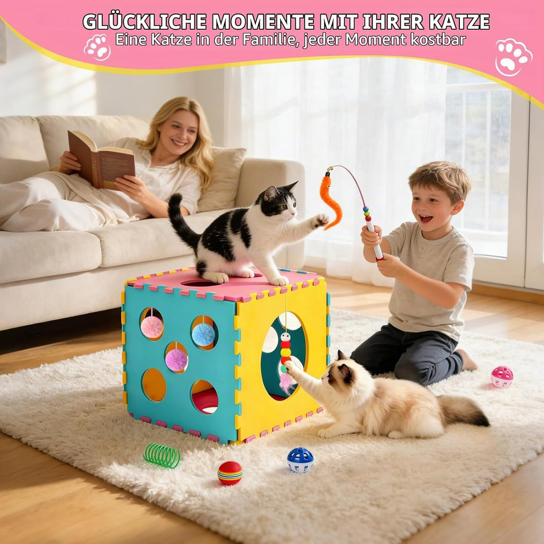 DoubleCare 41 Stück Interaktives Katzenspielzeug Set, Katzen Spielzeug mit Faltbarem Haustierbett au