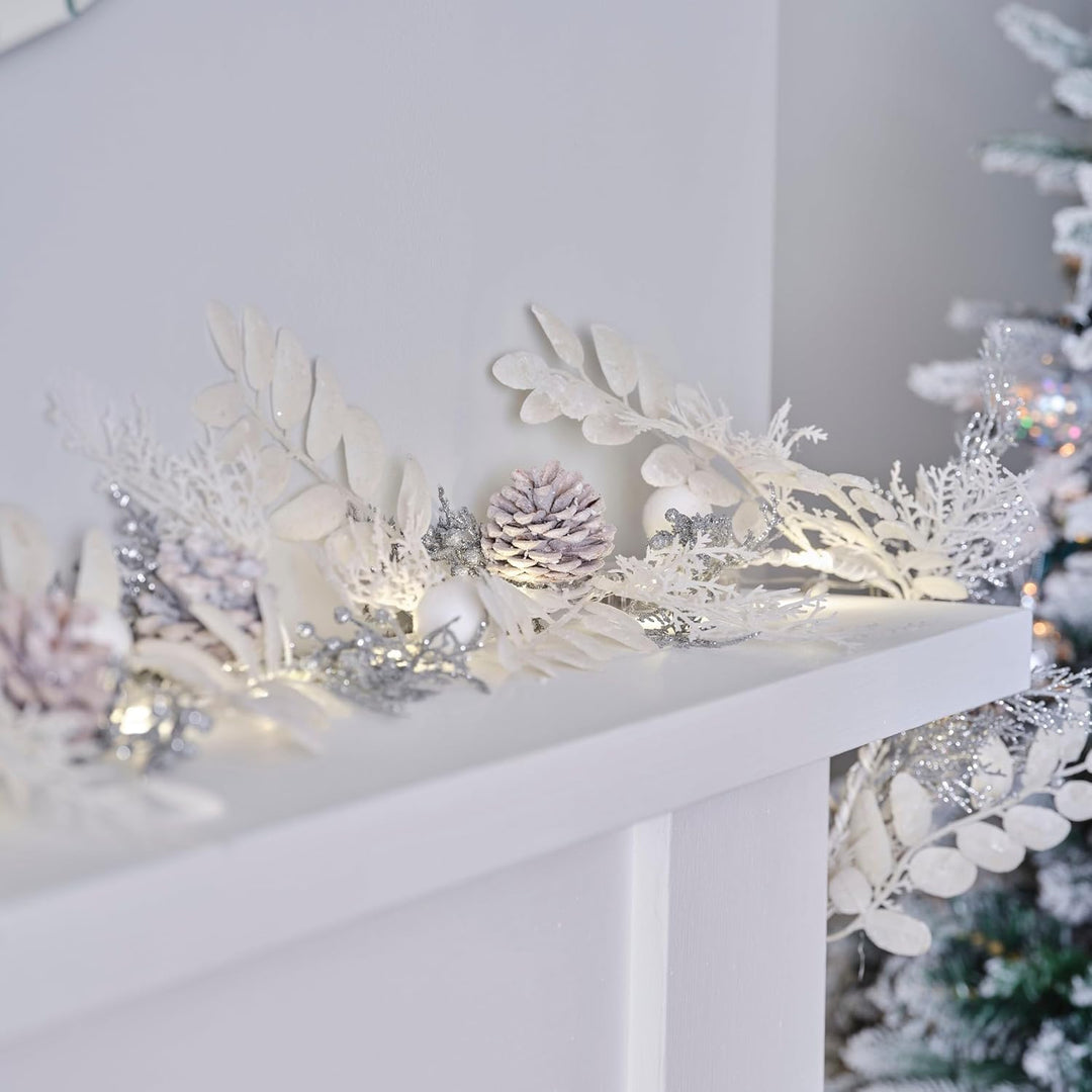 Ginger Ray SIL-429 Künstliche Blätter, Beeren, Glitzer-Girlande für Weihnachten, Kamin-Dekoration, 1