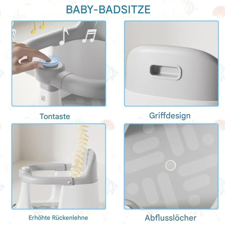 Badesitz Baby 6 Monate | Babybadsitz | Babys Badewanne Stuhl mit 4 Saugnapfern ohne Rutsch | Kleinki