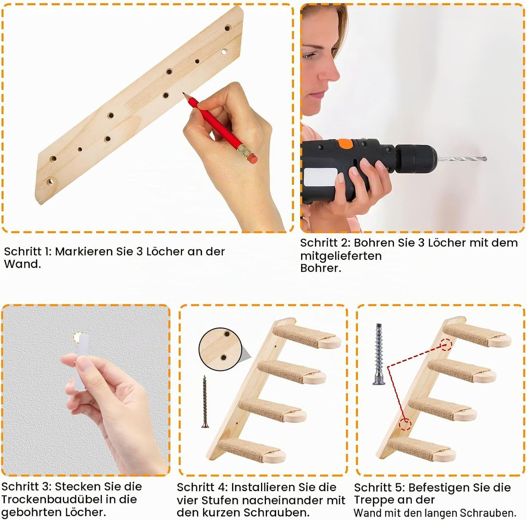 Kletterwand und Leiter für Katzen aus massiver Eiche – Möbel bis 15 kg