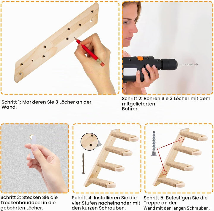 Kletterwand und Leiter für Katzen aus massiver Eiche – Möbel bis 15 kg