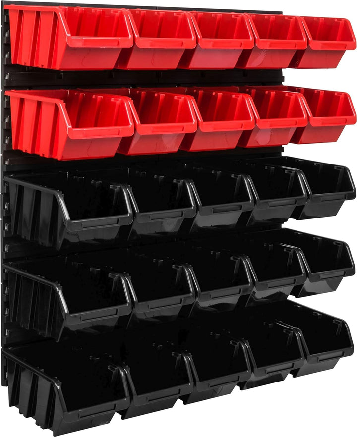 Lagersystem Werkstattregal | 78 x 78 cm | 25 stck. Box | Wandregal mit Stapelboxen - Wandplatten Ext