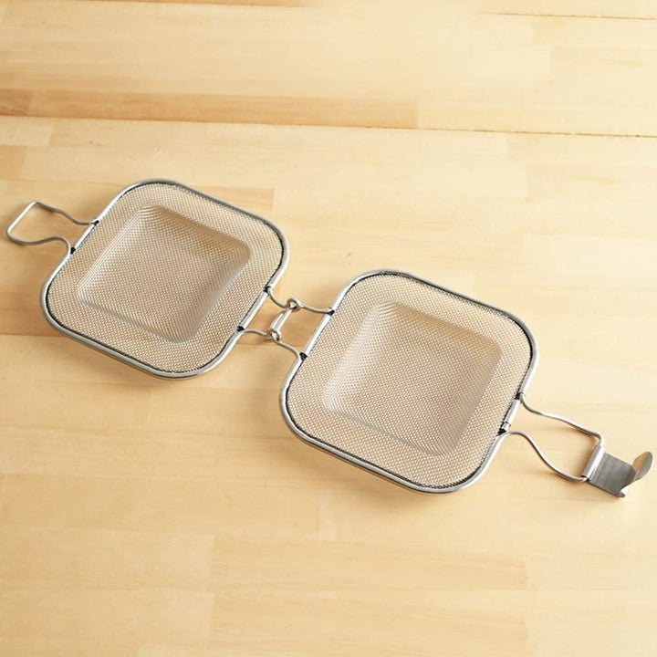 TAMUME Edelstahl-Sandwich-Grillkorb mit Klemme, Geeignetes Grill-Backteil für Backofen und Toaster m