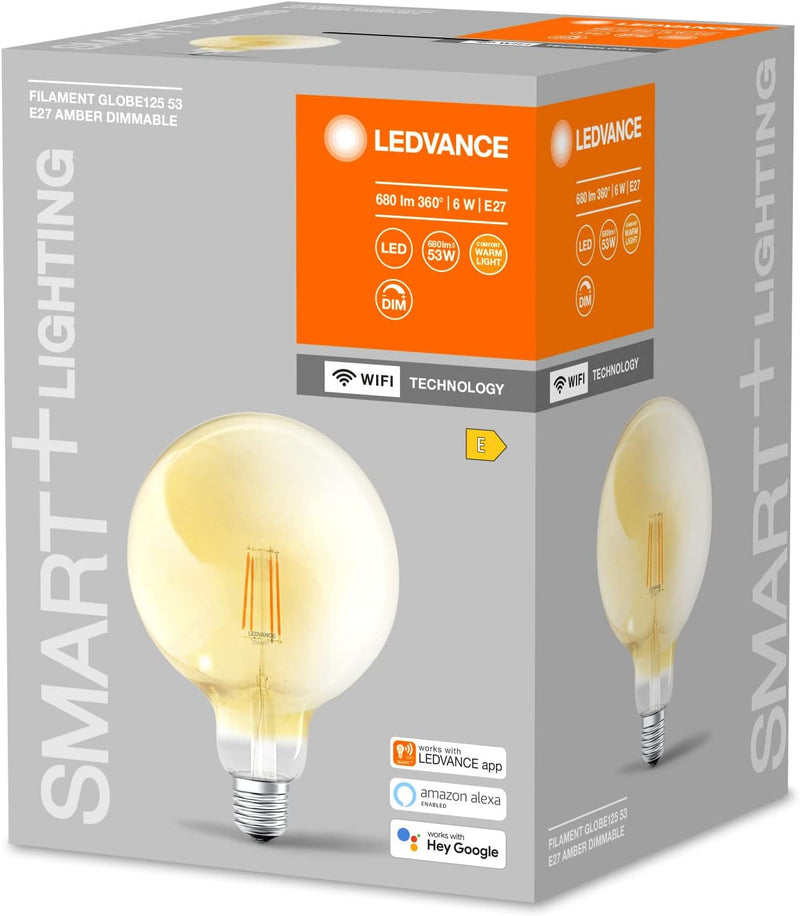 LEDVANCE Smart LED Lampe in Gold mit 6W, 2700K, E27, 125mmx178mm, mit Wifi Technologie, Leuchtmittel