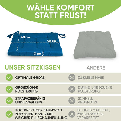 Gräfenstayn® 8er-Set Sitzkissen 40x40x3cm mit Haltebändern für Indoor und Outdoor mit Öko-Tex Siegel