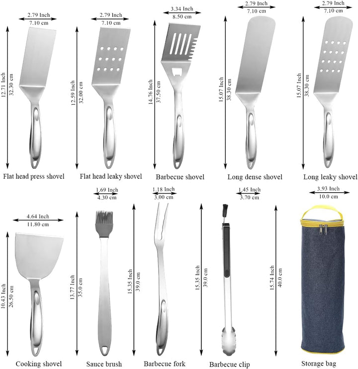 Kyraton Grill Zubehör Kit 9 teilig, Grill Zubehör Werkzeug Set, Edelstahl mit Bakelit Griff, Hitzebe