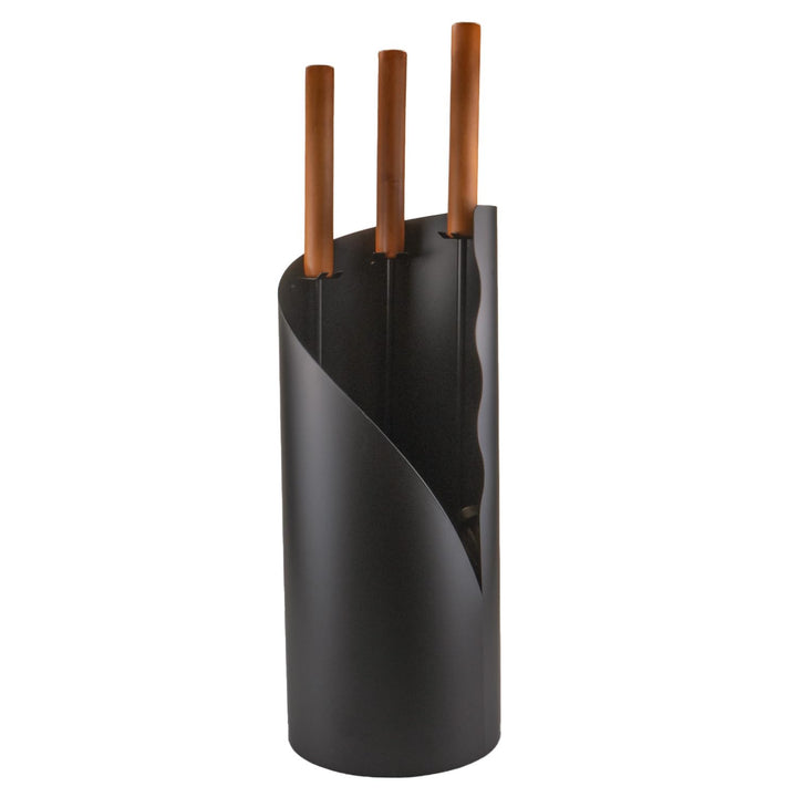 Raik Kaminbesteck Benno 3-teilig Stahl Schwarz mit langen Holzgriffen Feuerstellen-Zubehör-Set mit S