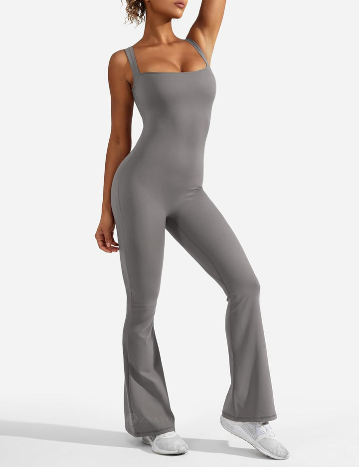 Damen Flared Jumpsuit Tight Scrunch Butt Overalls Lang Ärmelloser Sport rückenfrei Jumpsuit Yoga Bod
