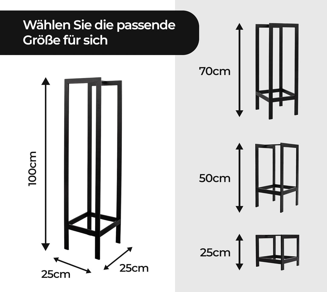 Kapaga Kaminholzregal aus Metall 25x25x70 cm schwarz – vollständig geschweisst ohne Verschraubung un