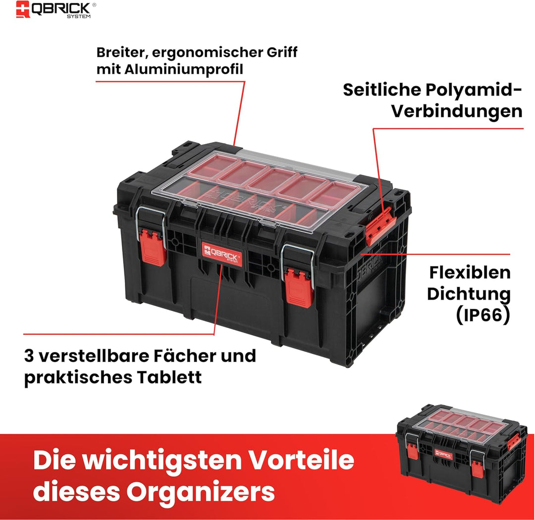 Qbrick System Werkzeugkoffer Prime Toolbox 250 Expert Black Werkzeugkasten mit 7 Behälter Robust IP6