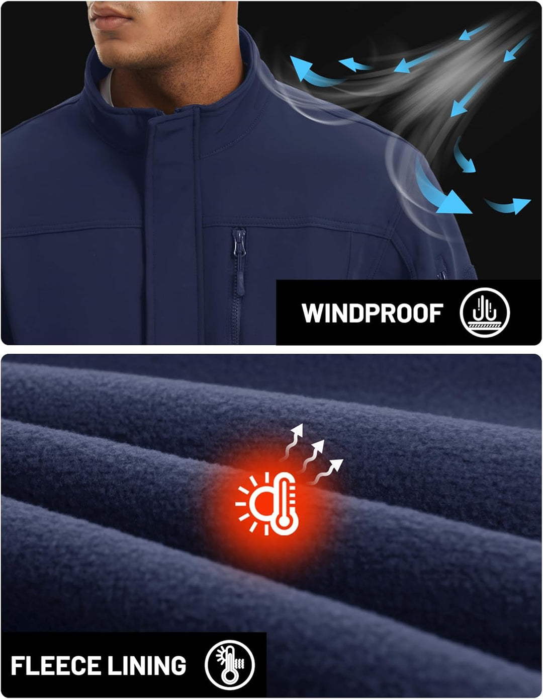 TACVASEN Herren Softshell Jacke Winddichte Warme Fleece Outdoorjacke Übergangsjacke mit Reissverschl