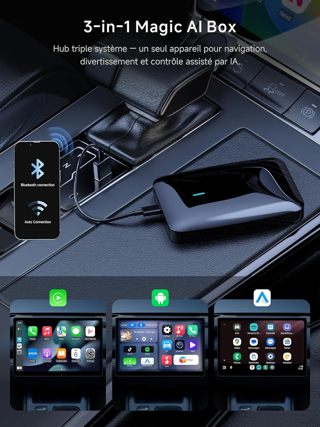 AI Box CarPlay/Android Auto Wireless Adapter, 4G+32G, Performance-Upgrade für Autos mit Kabel-CarPla