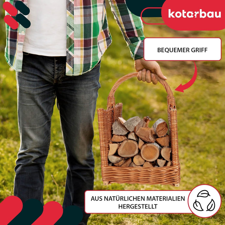 KOTARBAU® Weidenkorb für Brennholz - 45 x 29 x 45 cm - Holzkorb für Kaminholz - Erntekorb - Kaminhol