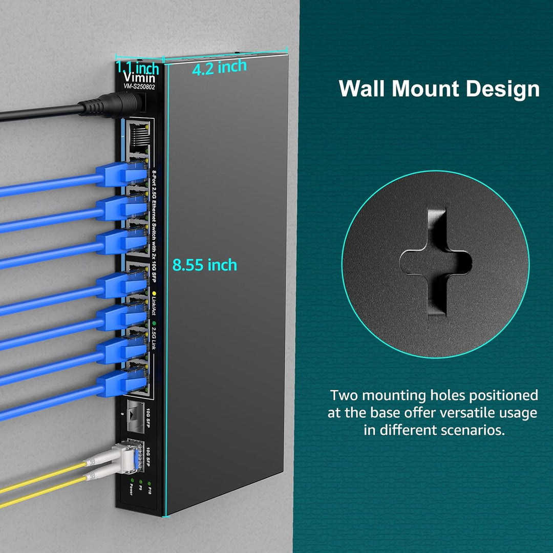 10-Port 2,5G Unmanaged Netzwerk Switch, 8X 2,5Gbase-T Ethernet Ports, 2X 10G SFP+, 120Gbps Switching