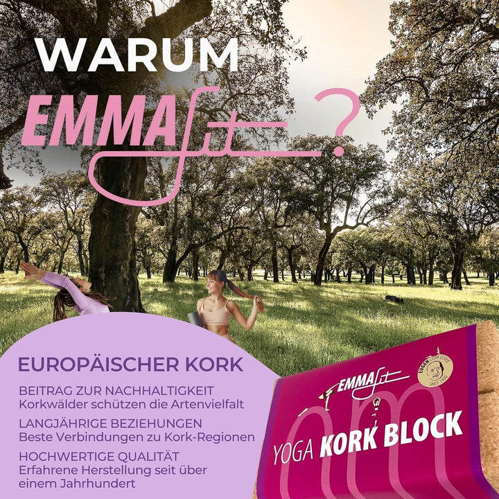 EMMAfit Kork Yoga Block Klassik I hochwertiger Yogablock aus Kork für Yoga-Übungen I hygienisch &amp; um