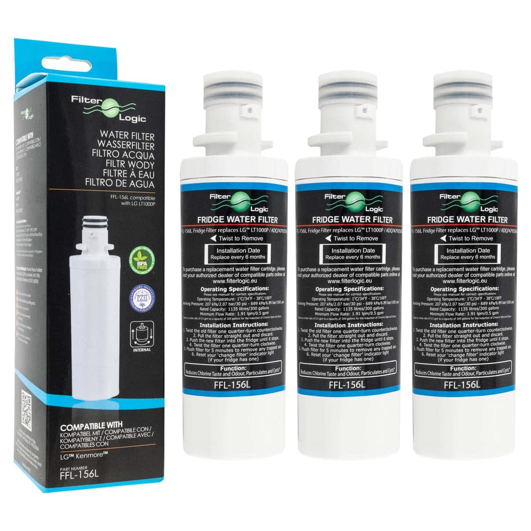 FilterLogic FFL-156L | 3x Kühlschrank Wasserfilter kompatibel mit LG LT1000P ADQ747935 ADQ74793501 W