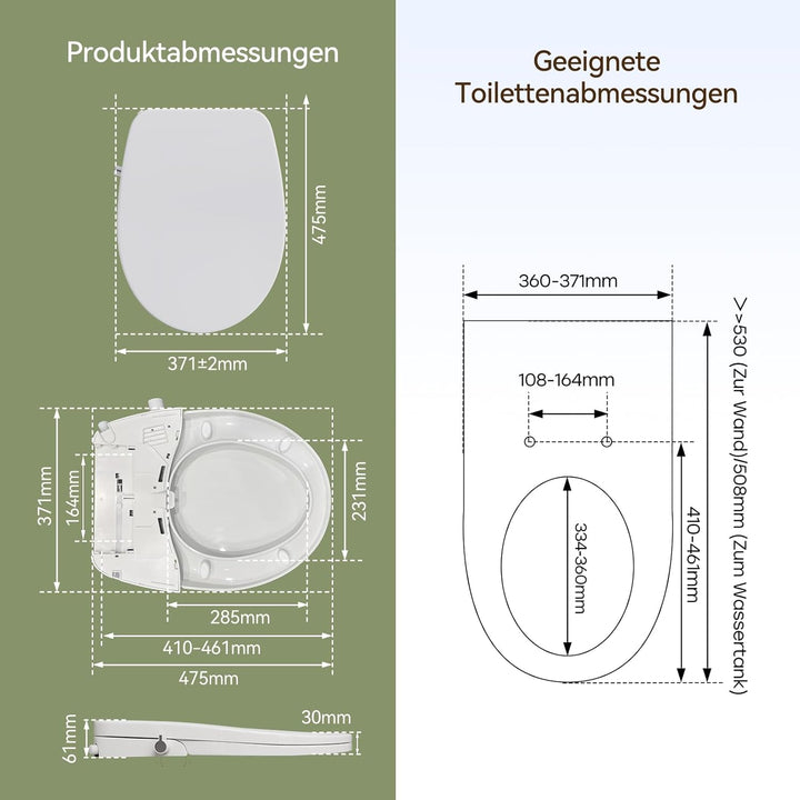 Dusch WC Sitz mit Bidet Funktion, Bidet Aufsatz für Toilette ohne Stromanschluss, Toilettendeckel mi