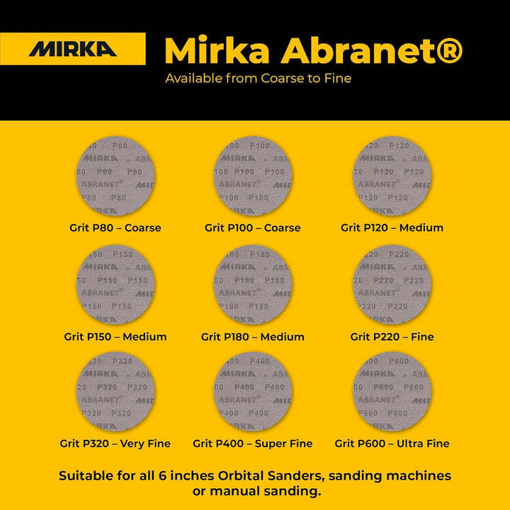 Mirka 9 a-241–180 6 Körnung 180 mesh Schleifmittel Staub Schleifscheiben, Box von 50 Scheiben Grit 1