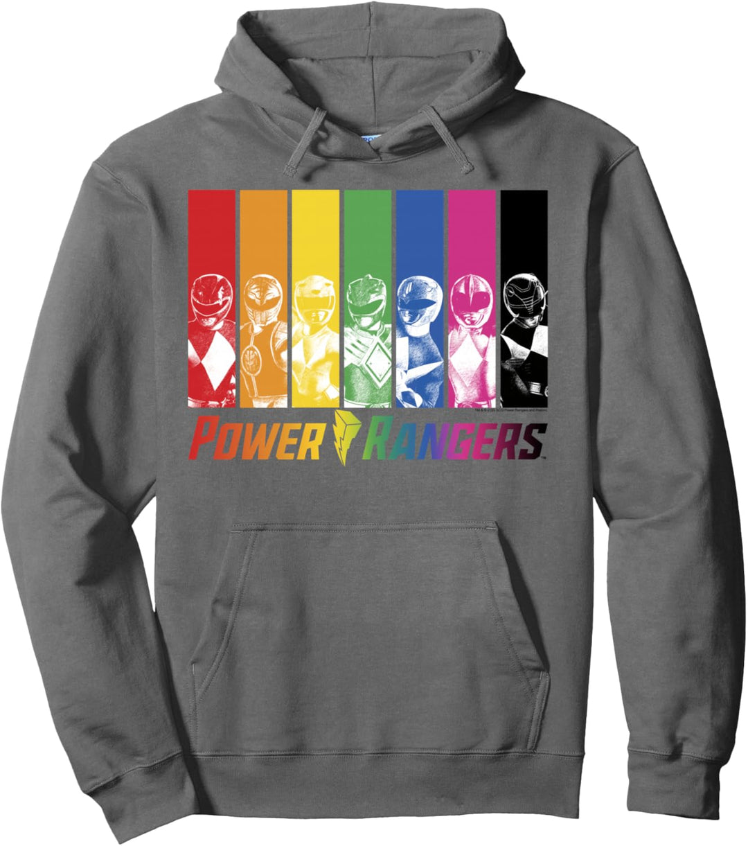 Power Rangers Retro Distressed Rainbow Character Panels Pullover Hoodie