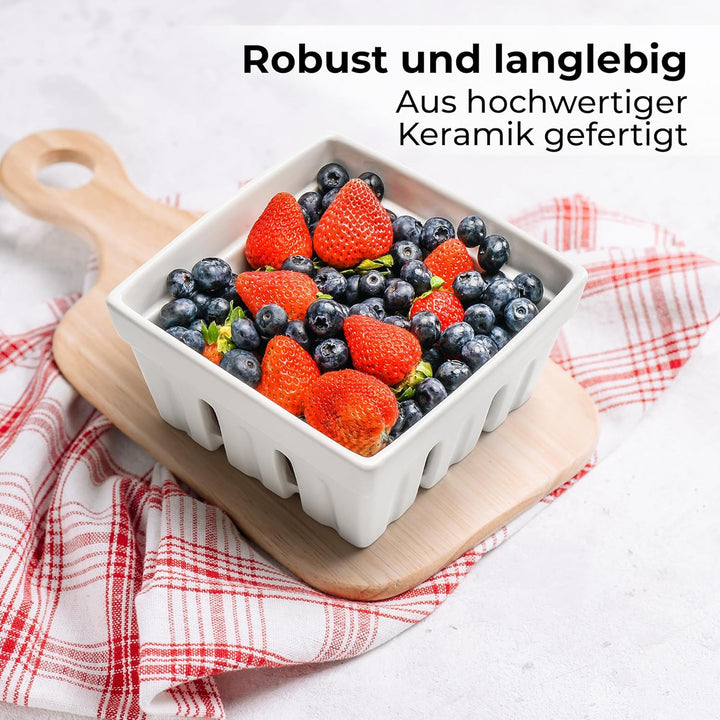 MIAMIO - Beerenkorb Keramik 2er Set/Aufbewahrung für Obst Beeren und Gemüse/Deko Obstschale Küche