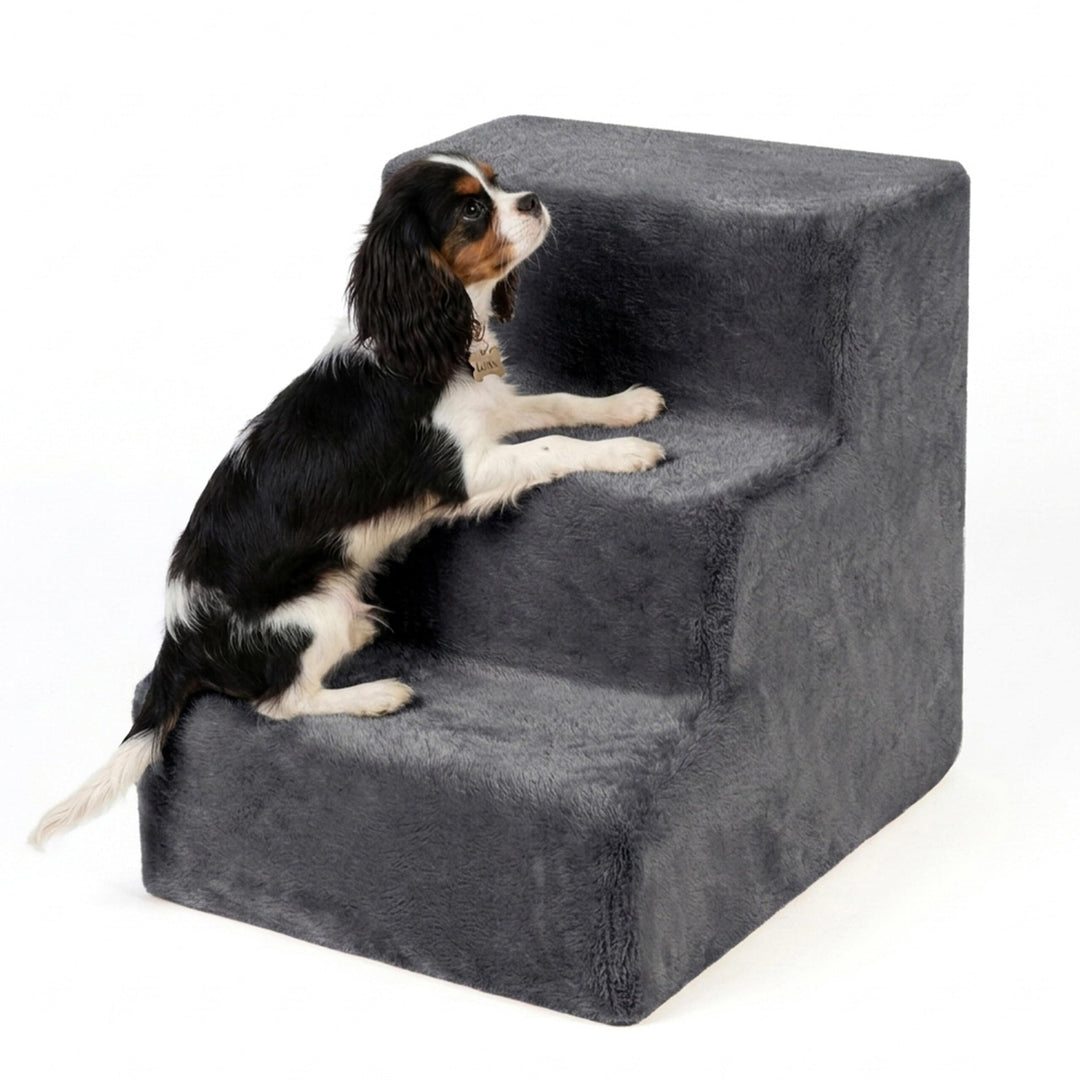 Relaxdays Hundetreppe, 3 Stufen, HxBxT: 36,5 x 35 x 45 cm, 50 kg, Abnehmbarer Stoffbezug, Hunderampe