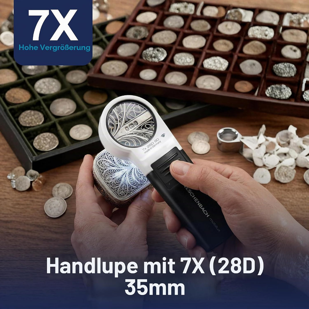 Eschenbach Optik Handlupe mobiluxLED mit LED-Beleuchtung und 7X-Vergrösserung Linsengrösse: (Ø) 35mm