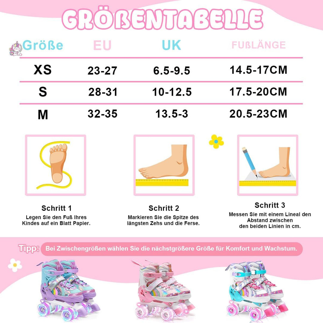 OLYSPM Rollschuhe Kinder Rollschuhe Verstellbar Rollschuhe Damen,LED Rollschuhe und 4 Grössen verste