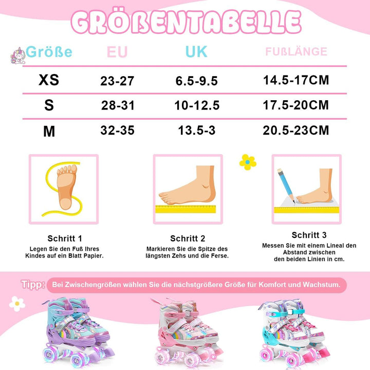 OLYSPM Rollschuhe Kinder Rollschuhe Verstellbar Rollschuhe Damen,LED Rollschuhe und 4 Grössen verste