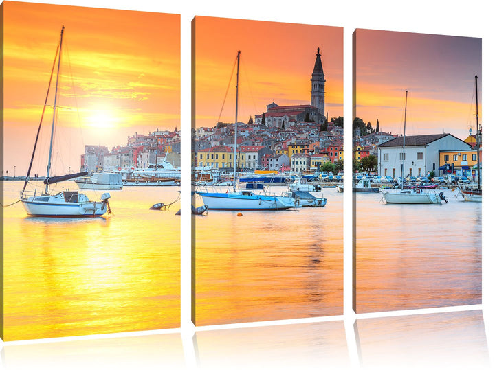 Pixxprint Kroatische Hafenstadt als Leinwandbild | Grösse: 3 Teilig (120x80) | Wandbild| Kunstdruck