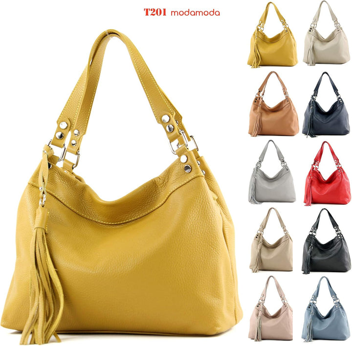 modamoda de T201 Damen Leder Schultertasche Handtasche, handmade in Italy Camel, Camel