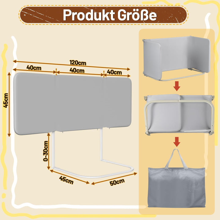 Rausfallschutz Bett 120cm, Tragbare Bettgitter Höhenverstellbar 120cm x 45cm, 120cm x 45cm