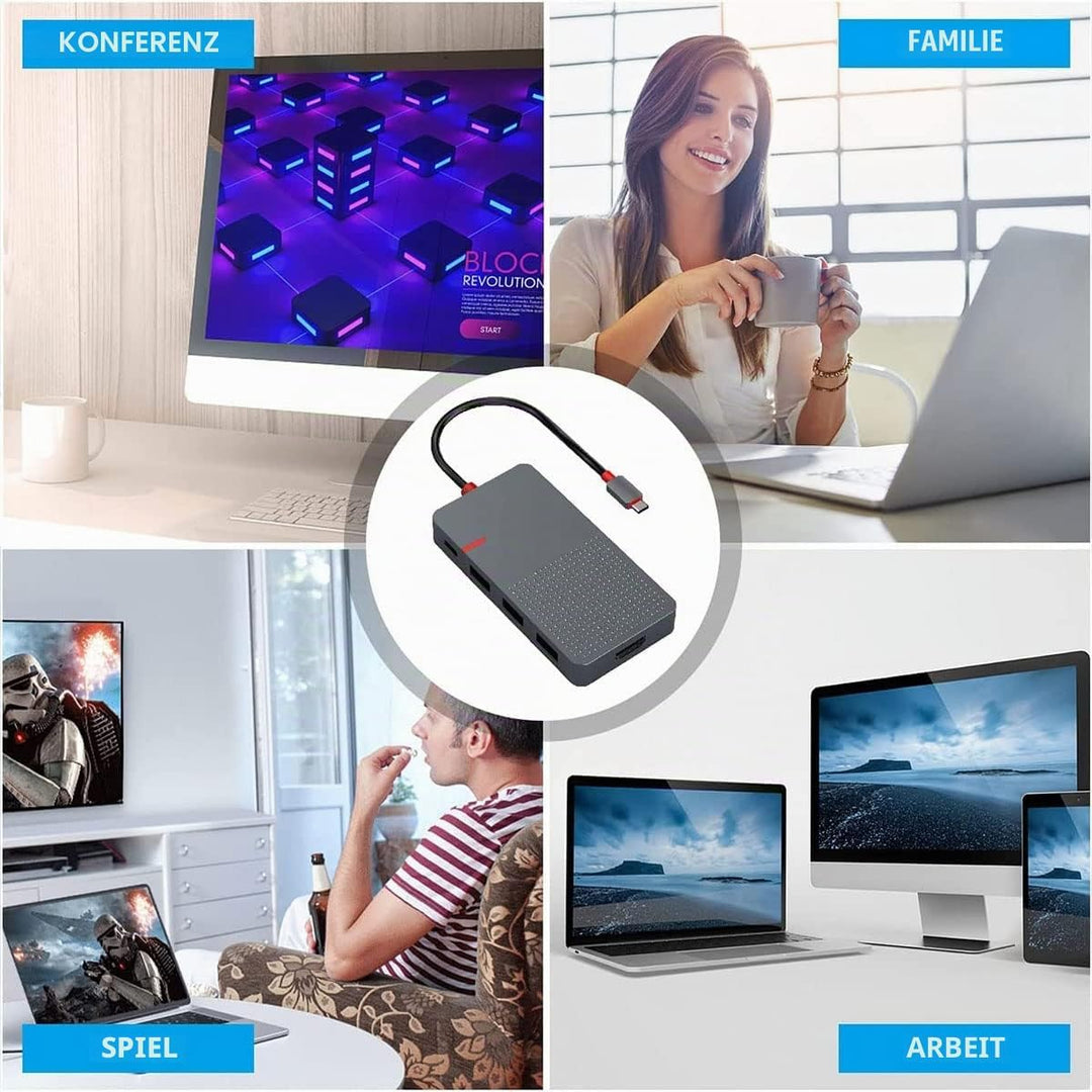 USB C Hub, 7 in 1 Laptop Docking Station，USB Verteiler with 4K HDMI, 3 Ports USB 3.0, TF/SD Kartenle