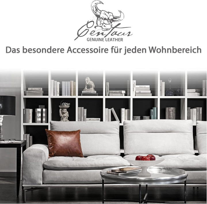 Centaur - Deko Lederkissen 50 x 30 cm für Sofa oder Schlafzimmer nussbraun - Echt Leder Kissen Echtl