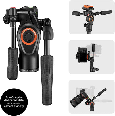 Manfrotto Befree 3-Way Live Advanced Kamera Stativ für Sony Alpha Kameras, Alu-Reisestativ, Hebelver